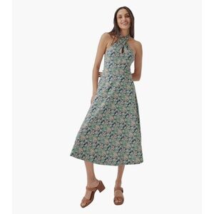 Pact Organic Cotton Fit & Flare Modern Halter Midi Dress Large Green Floral